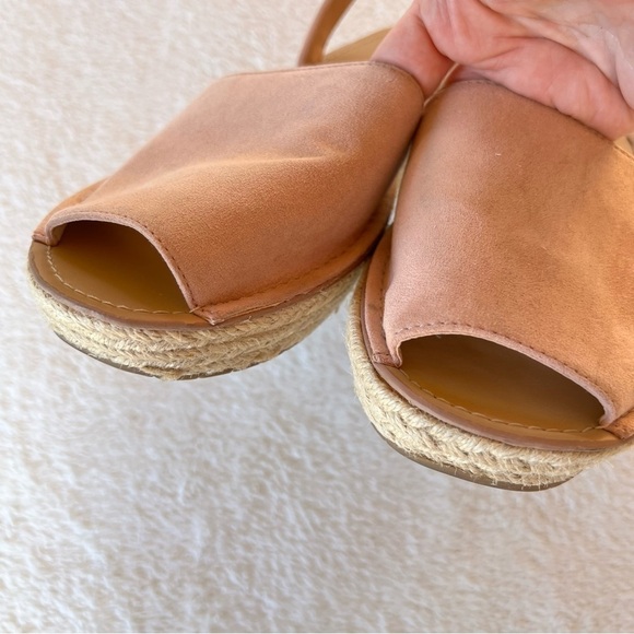 KENNETH COLE SOFT NUBUCK BLUSH SLINGBACK ESPADRILLE RAFFIA PEEP TOE SANDAL SZ 10 - Picture 5 of 10